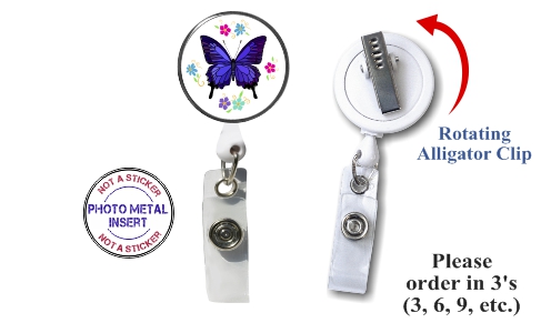 Retractable Badge Holder with Photo Metal: Butterfly