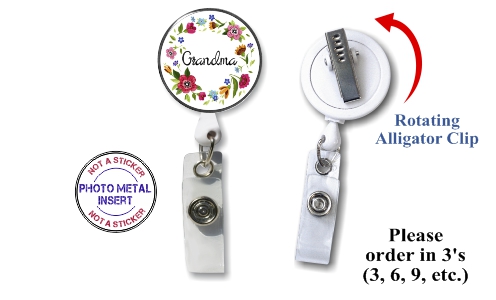 Retractable Badge Holder with Photo Metal: Grandma