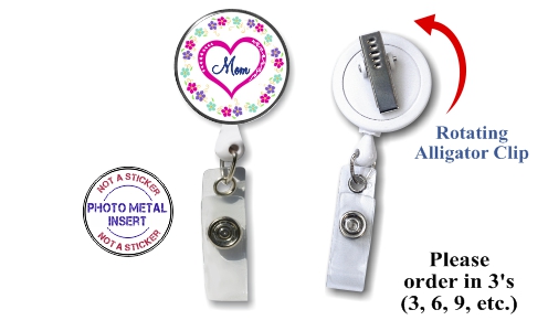 Retractable Badge Holder with Photo Metal: Mom