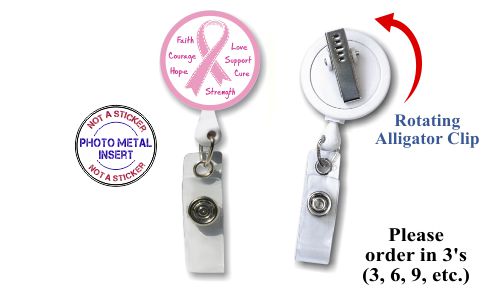 Retractable Badge Holder with Photo Metal: Pink Ribbon