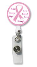 Retractable Badge Holder with Photo Metal: Pink Ribbon