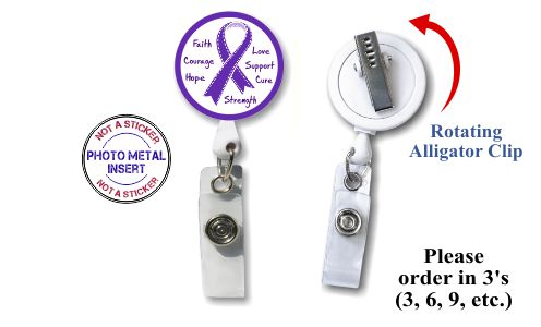 Retractable Badge Holder with Photo Metal: Purple Ribbon