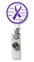 Retractable Badge Holder with Photo Metal: Purple Ribbon