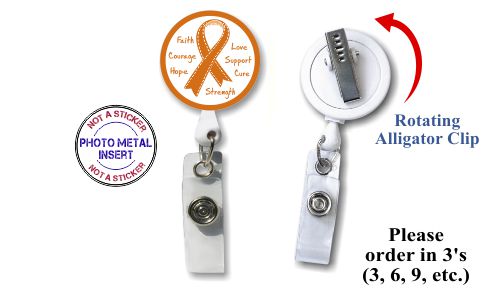 Retractable Badge Holder with Photo Metal: Orange Ribbon