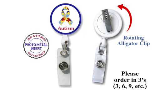 Retractable Badge Holder with Photo Metal: Autism Ribbon