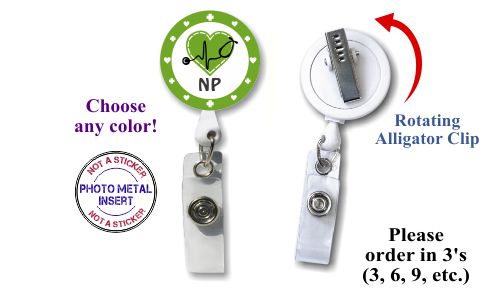 Retractable Badge Holder with Photo Metal: NP Nurse Practitioner