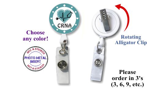 Retractable Badge Holder with Photo Metal: CRNA Nurse