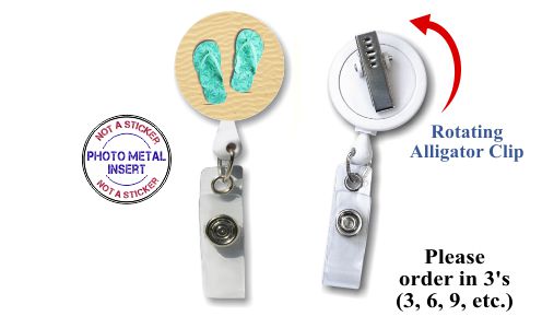 Retractable Badge Holder with Photo Metal: Flip Flops