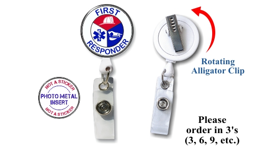 Retractable Badge Holder with Photo Metal: First Responder