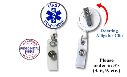 Retractable Badge Holder with Photo Metal: First Responder