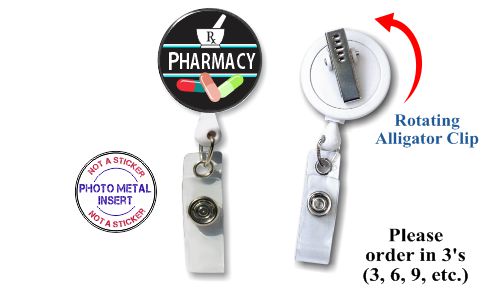 Retractable Badge Holder with Photo Metal: Pharmacy