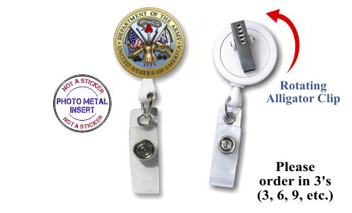Retractable Badge Holder with Photo Metal: Army Seal
