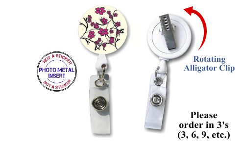 Retractable Badge Holder with Photo Metal: Small Pink Flowers