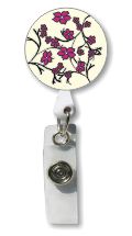 Retractable Badge Holder with Photo Metal: Small Pink Flowers