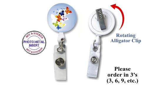 Retractable Badge Holder with Photo Metal: Butterflies