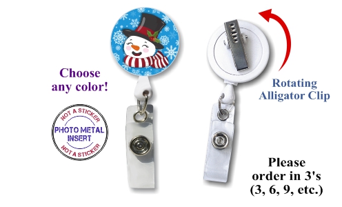 Retractable Badge Holder with Photo Metal: Snowman