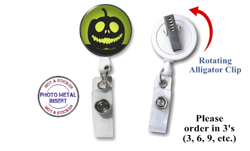 Retractable Badge Holder with Photo Metal: Halloween Pumpkin