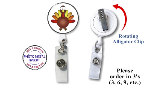 Retractable Badge Holder with Photo Metal: Thanksgiving Turkey