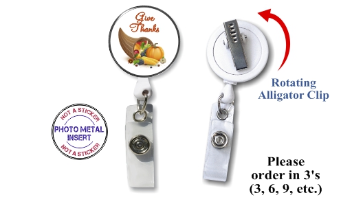 Retractable Badge Holder with Photo Metal: Thanksgiving Cornucopia