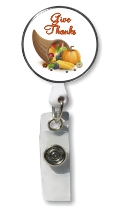 Retractable Badge Holder with Photo Metal: Thanksgiving Cornucopia