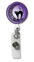 Retractable Badge Holder with Photo Metal: Halloween Cat in Moon