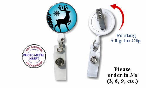 Retractable Badge Holder with Photo Metal: Reindeer Silhouette