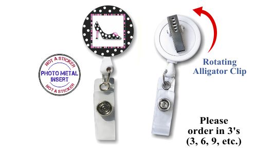 Retractable Badge Holder with Photo Metal: High Heel Shoe