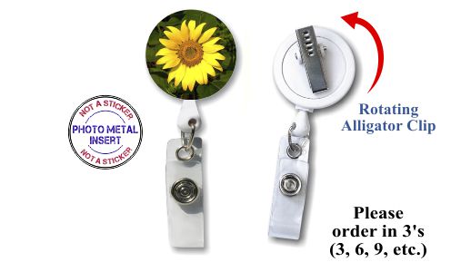 Retractable Badge Holder with Photo Metal: Yellow Daisy