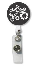Black and White Flowers Retractable Badge Holder