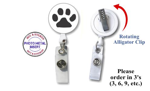 Retractable Badge Holder with Photo Metal: Paw Print