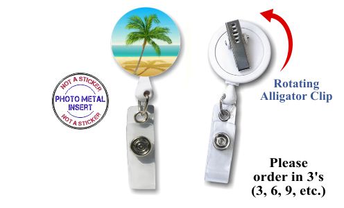 Retractable Badge Holder with Photo Metal: Palm Tree