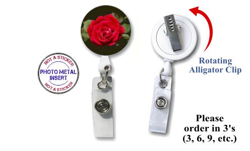 Retractable Badge Holder with Photo Metal: Red Rose