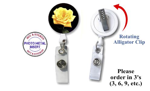 Retractable Badge Holder with Photo Metal: Yellow Rose