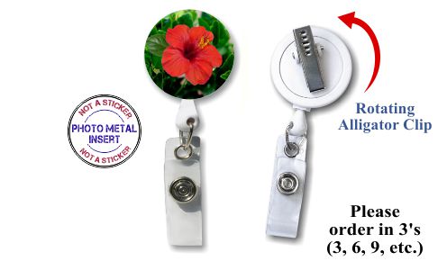 Retractable Badge Holder with Photo Metal: Hibiscus