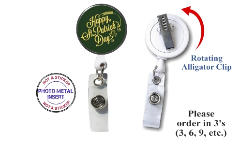 Retractable Badge Holder with Photo Metal: St. Patricks Day