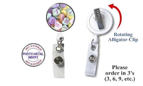 Retractable Badge Holder with Photo Metal: Candy Hearts