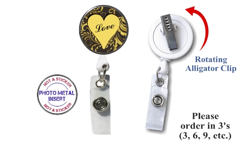 Retractable Badge Holder with Photo Metal: Gold Heart