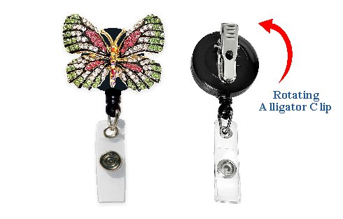 Butterfly Retractable Badge Holder with Rhinestones