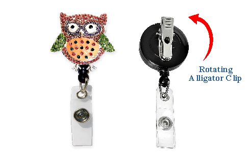 Owl Retractable Badge Holder with Rhinestones