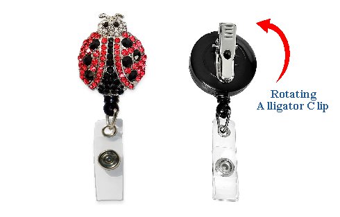 Rhinestone Retractable Badge Holder Ladybug