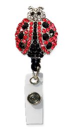 Rhinestone Retractable Badge Holder Ladybug