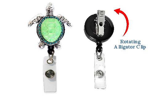 Rhinestone Retractable Badge Holder Turtle