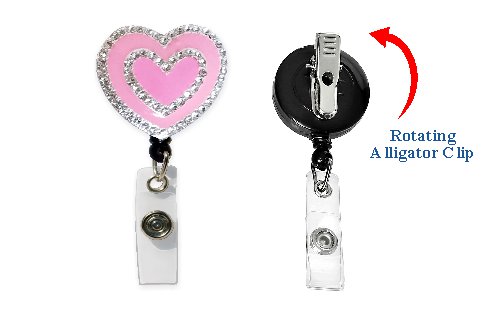 Rhinestone Retractable Badge Holder Pink Heart