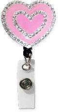 Pink Heart Retractable Badge Holder with Rhinestones