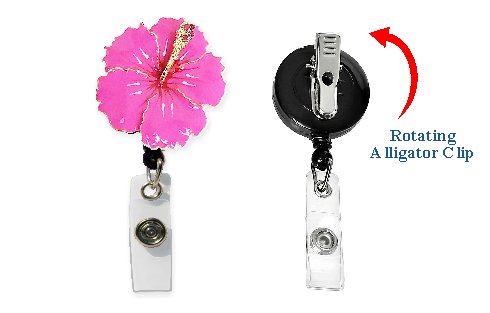 Rhinestone Retractable Badge Holder Hibiscus