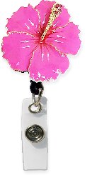 Rhinestone Retractable Badge Holder Hibiscus