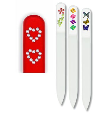 Glass Nail File: Heart Rhinestones