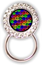 Rhinestone Eyeglass Holder: Peace Signs