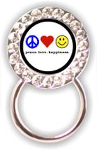 Rhinestone Eyeglass Holder: Peace Love Happiness