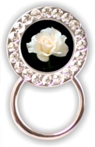 Rhinestone Eyeglass Holder: White Rose